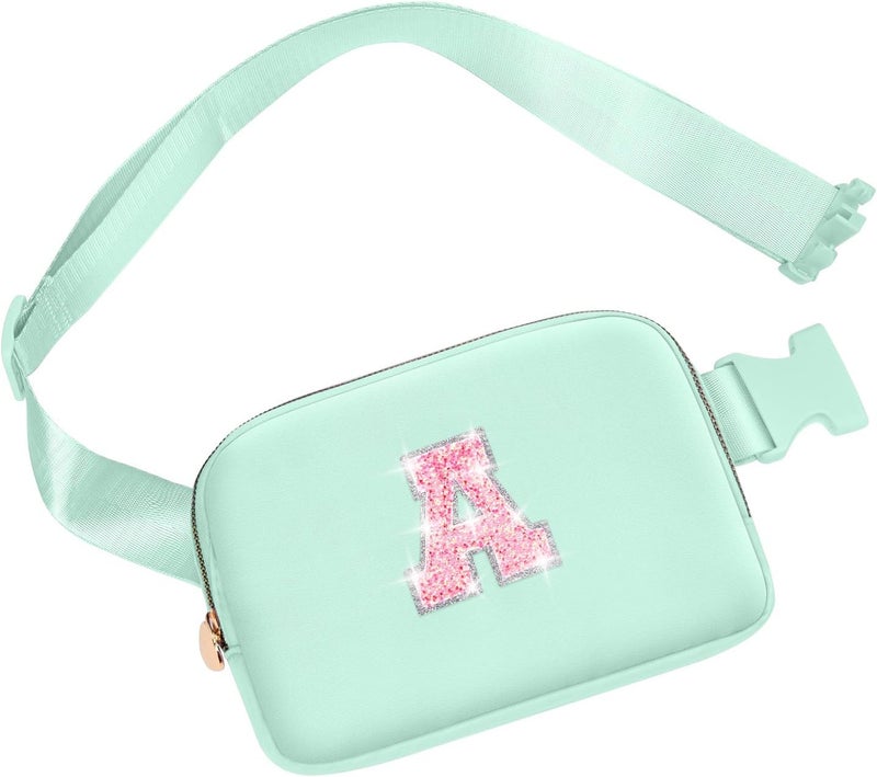 YQE Belt Bag Fanny Pack Crossbody Bags with Initial Letter Patch, Waist Packs Everywhere with Adjustable Strap, Cute Stuff Birthday Gifts for Teenager Girls, Cool Stuff for Teens Girl (Green, A) - Image 1